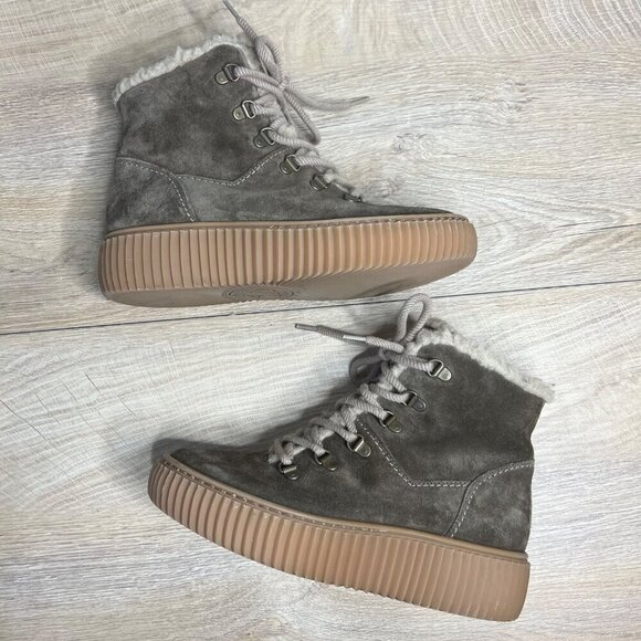 Paul Green Lace Up Platform Hiking Ankle Boots Tan Suede Gorpcore Size 6.5 US - Picture 7 of 11